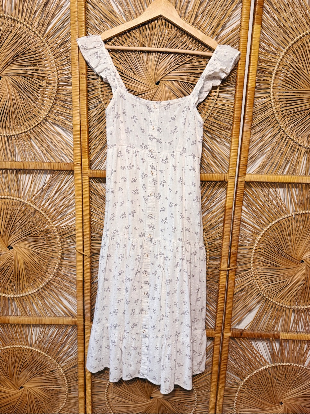 Blu Pepper Cottage Style Ruffle Strap Floral Midi Dress | SZ S | Prairie